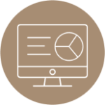 Computer screen icon in tan circle.